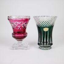 Val Saint Lambert crystal green and a red vase