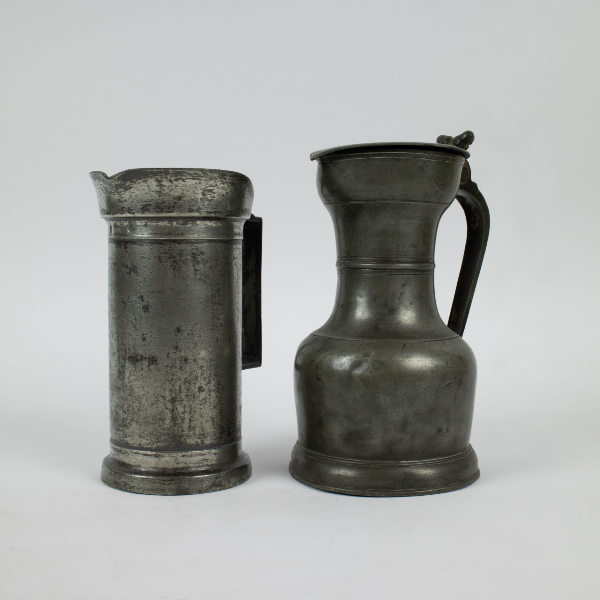 A collection of old tin including 3 18th century French jugs - Image 6 of 7