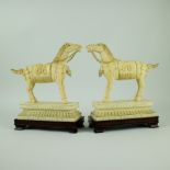 2 Chinese horses very finely carved in ivory