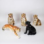 4 ceramic tigers + 1 ceramic panther (Italian and English)