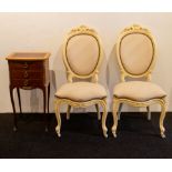 2 chairs Louis XV style, 1 Louis XV armchair and small cabinet