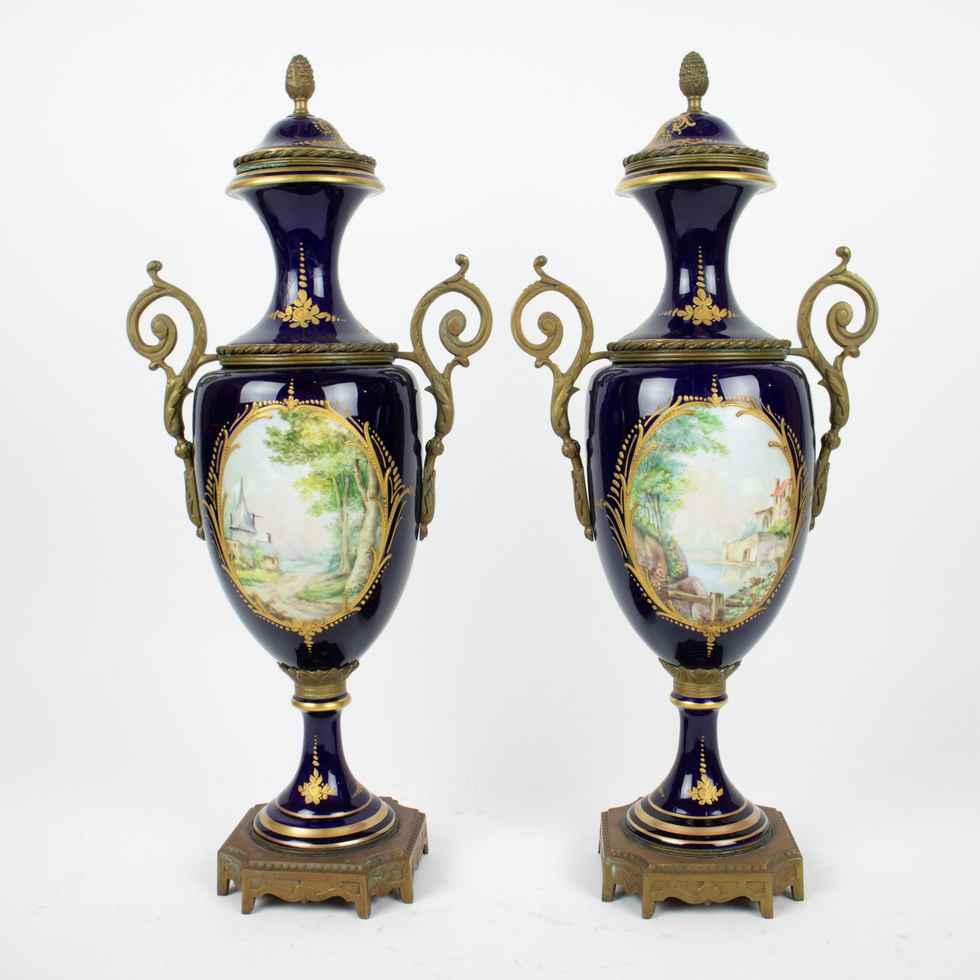 Sèvres handpainted garniture centre piece and a pair of covered vases - Image 9 of 16