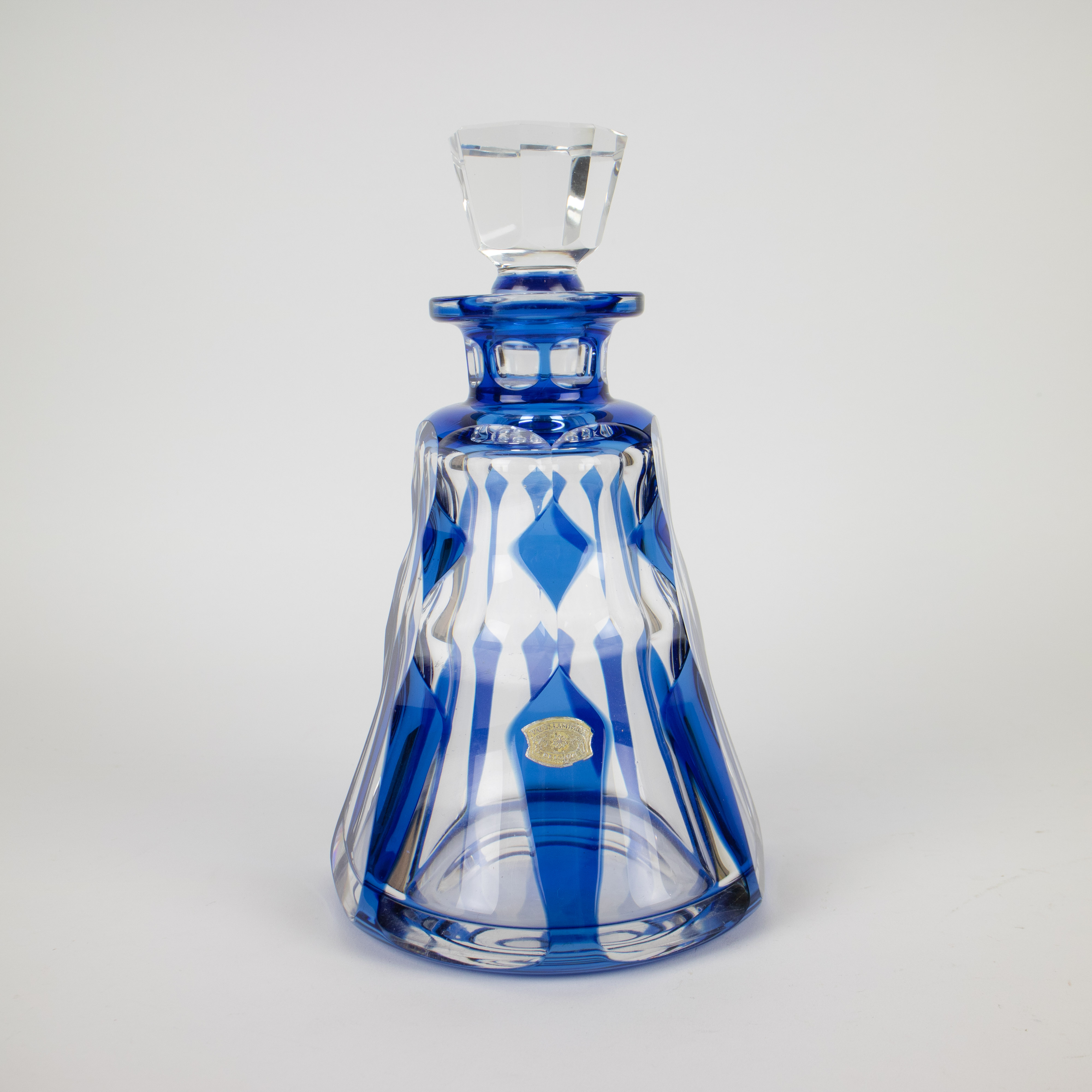 Val Saint Lambert crystal carafe blue cut and 4 colored glasses - Image 2 of 4