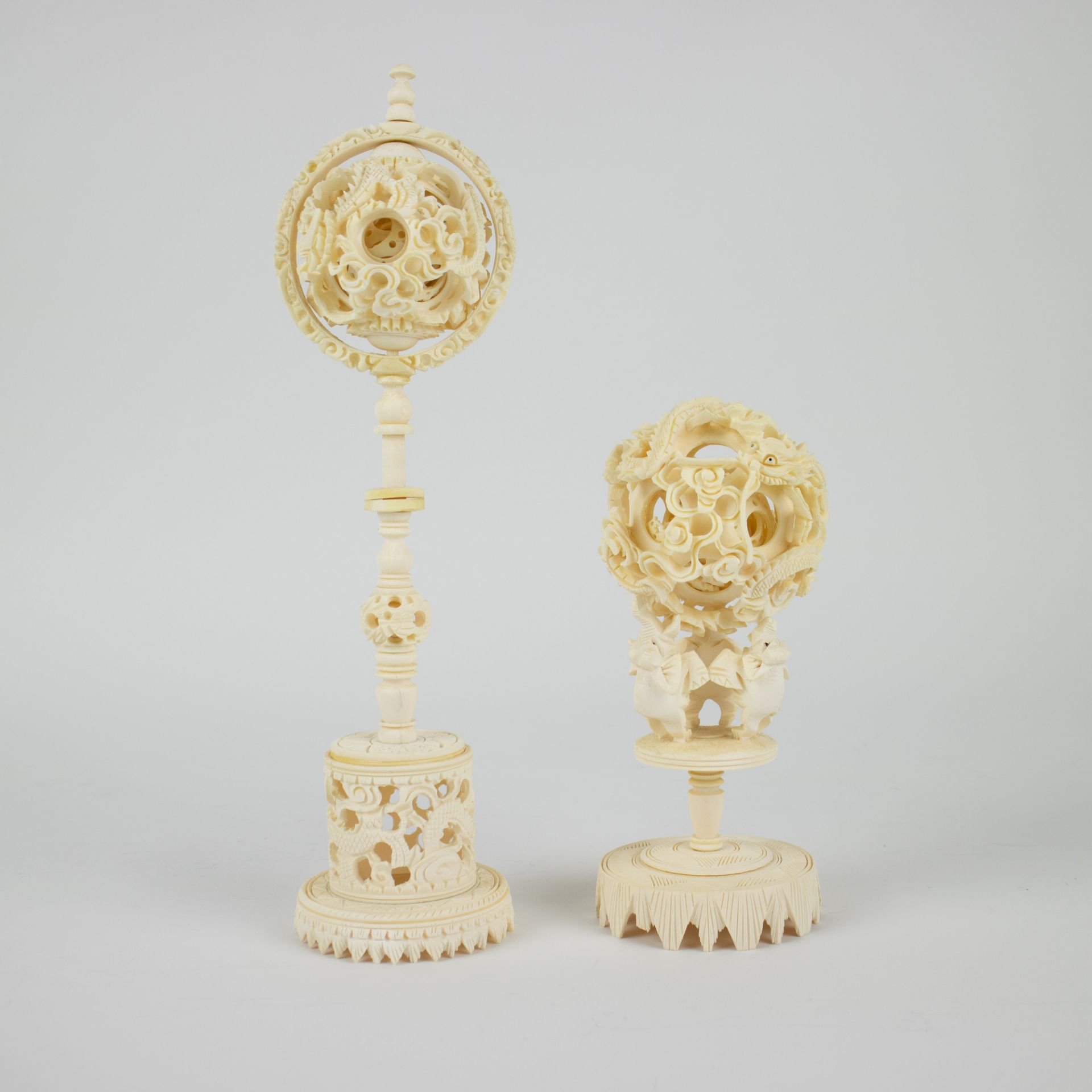 2 Canton ivory puzzle balls