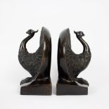 Art Deco bronze peacock book ends