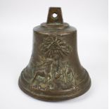 Heavy cast bronze bell with religious symbolism