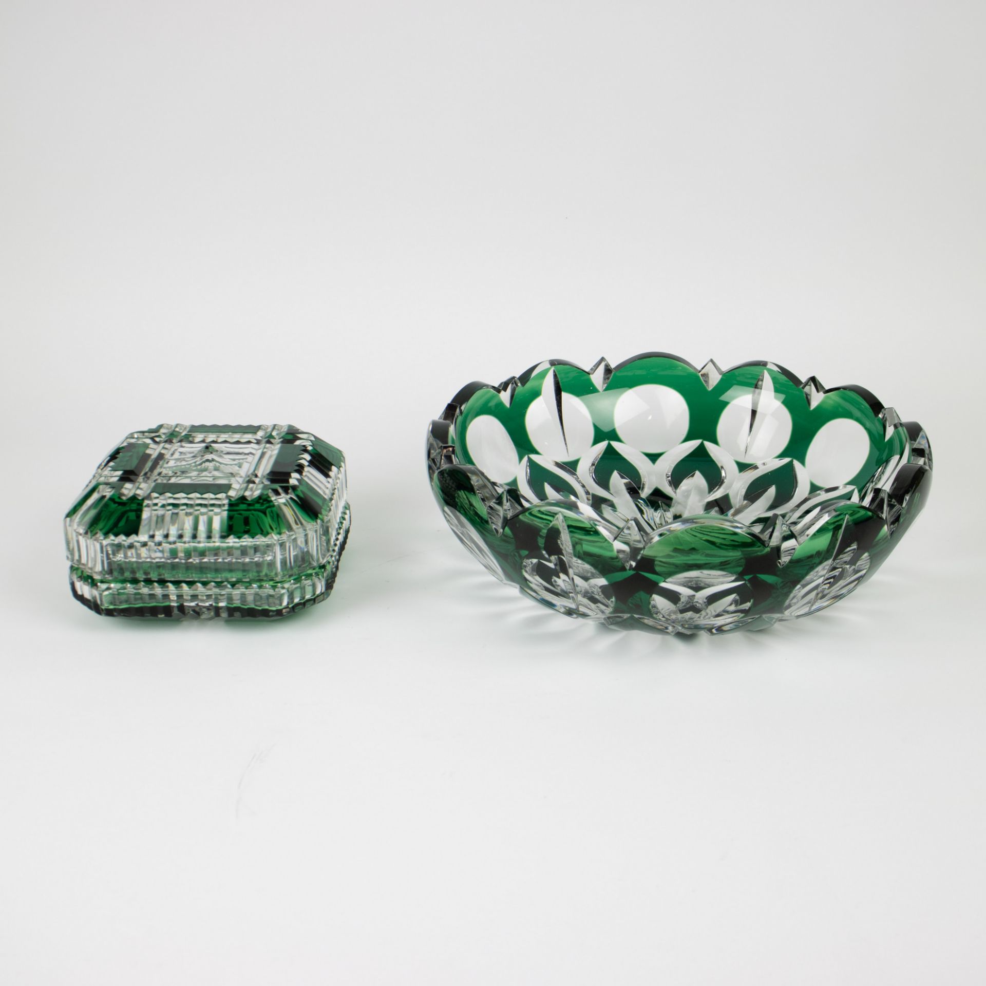 Val Saint Lambert crystal fruit bowl and a lidded box