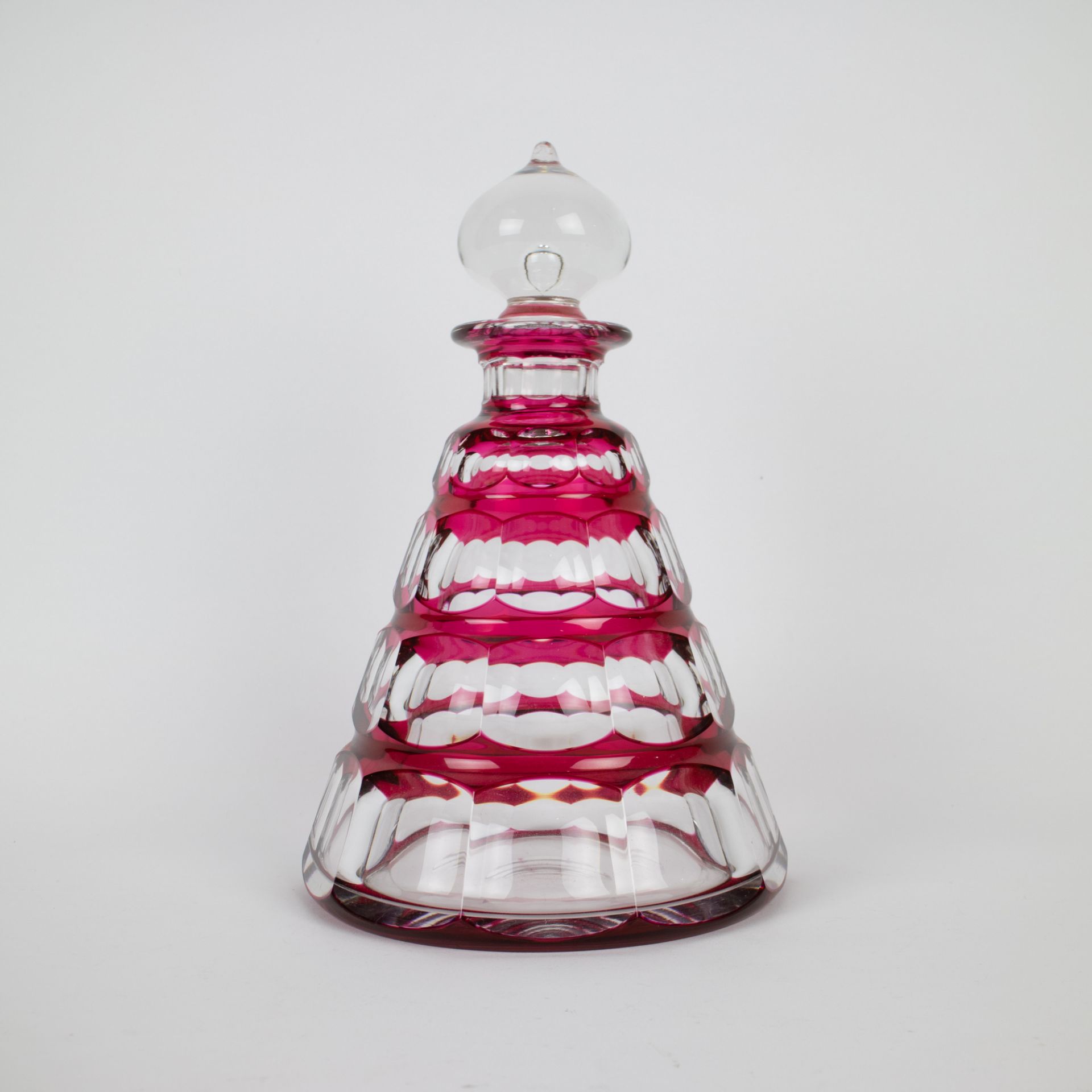 Val Saint Lambert crystal carafe red cut and 6 glasses - Image 2 of 4