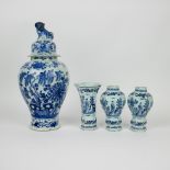 Delft vase with lid and 3 small vases, 18th century