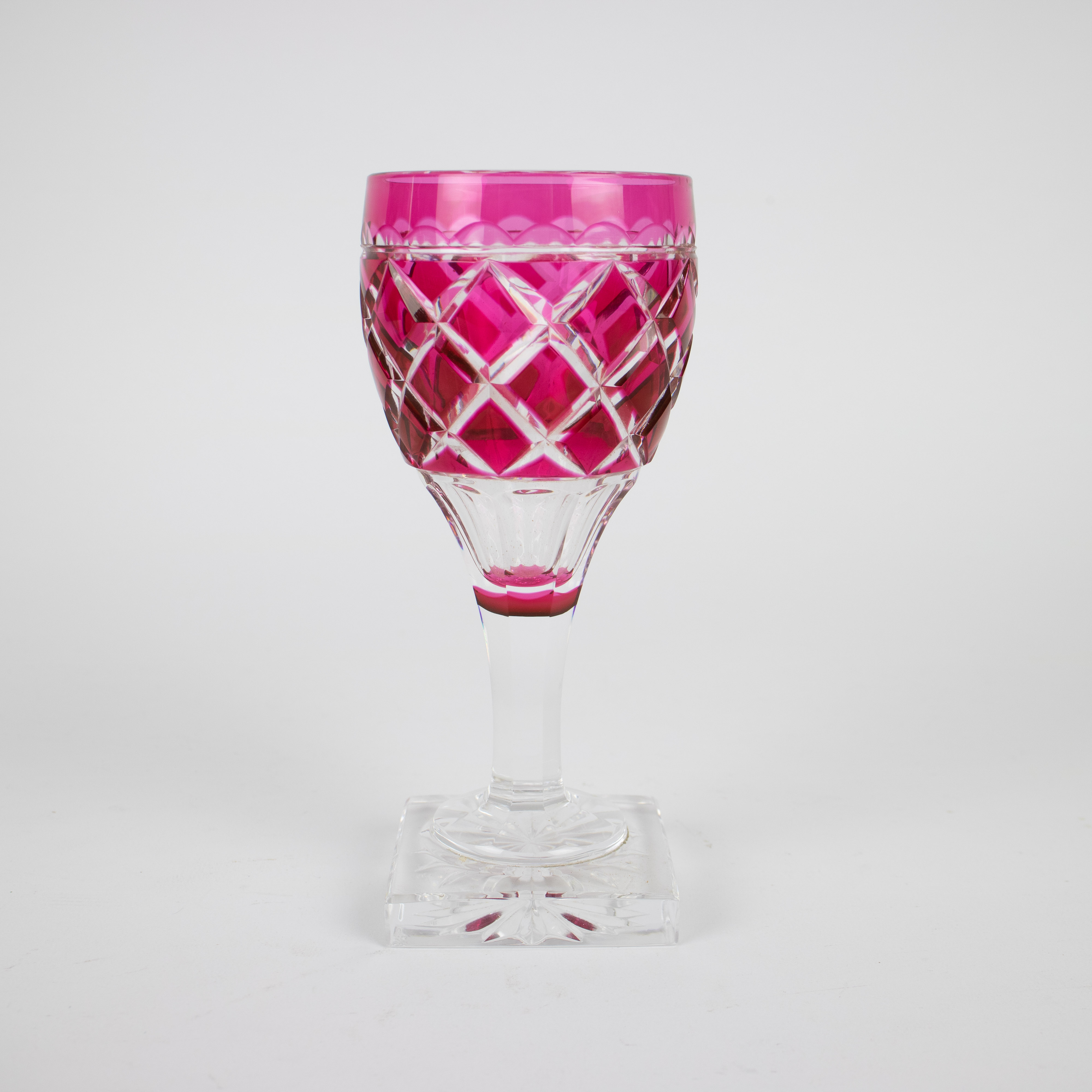 Val Saint Lambert crystal carafe red cut and 12 glasses - Image 4 of 4