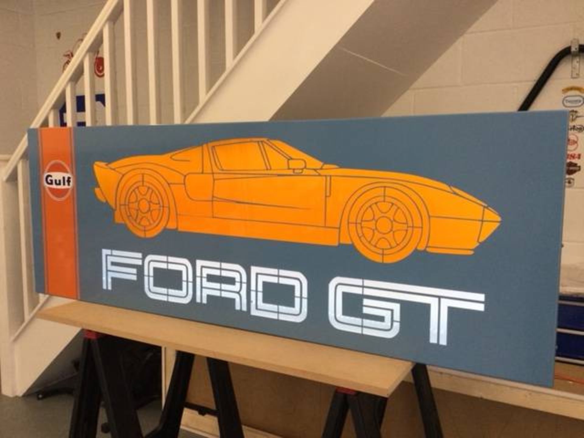 LARGE ILLUMINATED METAL FORD GT40 SIGN