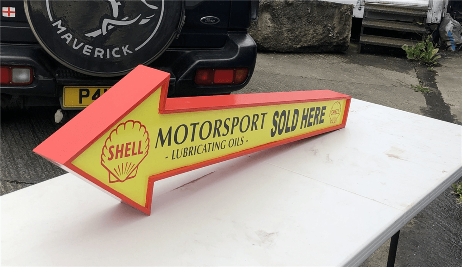 SHELL MOTORSPORT SOLD HERE DOUBLE SIDED SIGN