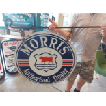 MORRIS DEALER SIGN WITH WROUGHT IRON HANGER AND CHAINS