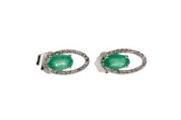 A PAIR OF EMERALD AND DIAMOND EARRINGS