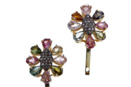 A PAIR OF GEM SET AND DIAMOND EARRINGS