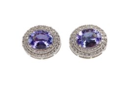 A PAIR OF TANZANITE AND DIAMOND EARRINGS