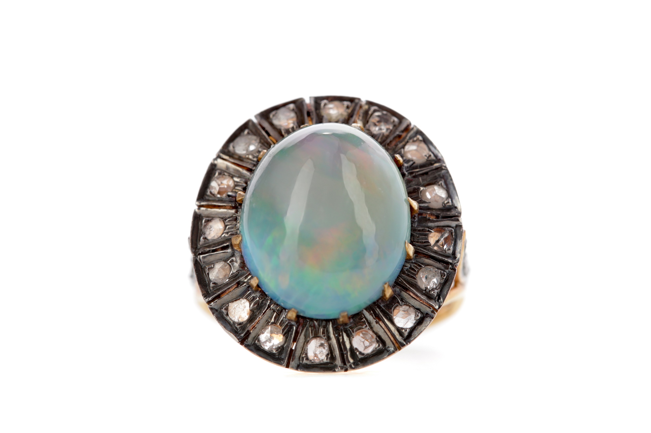 AN ETHIOPIAN OPAL AND DIAMOND RING