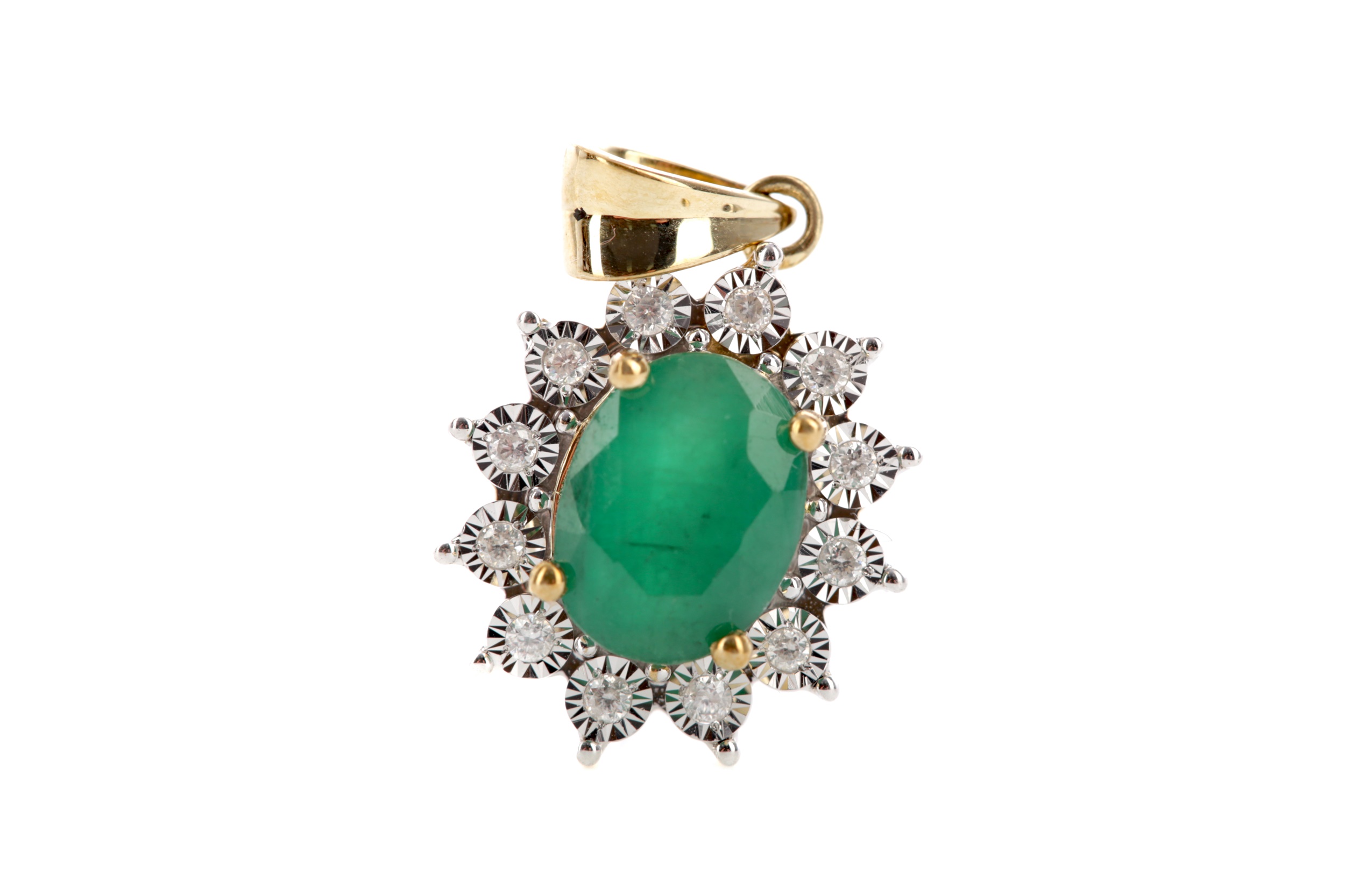 AN EMERALD AND DIAMOND PENDANT