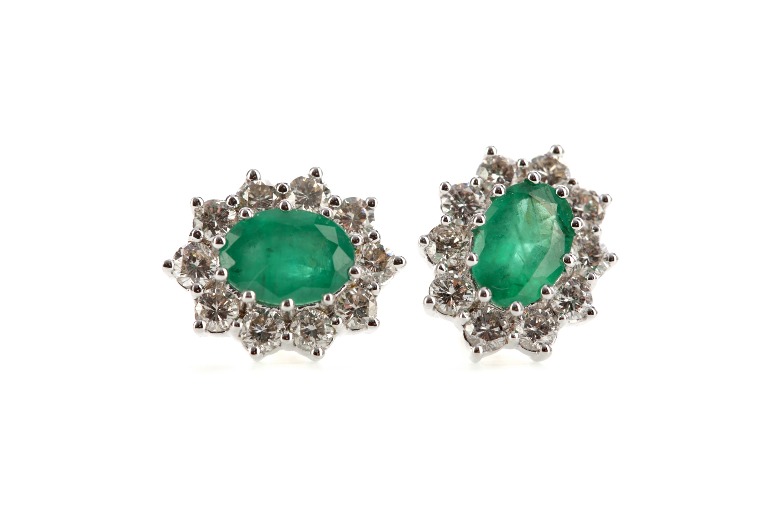 A PAIR OF EMERALD AND DIAMOND EARRINGS