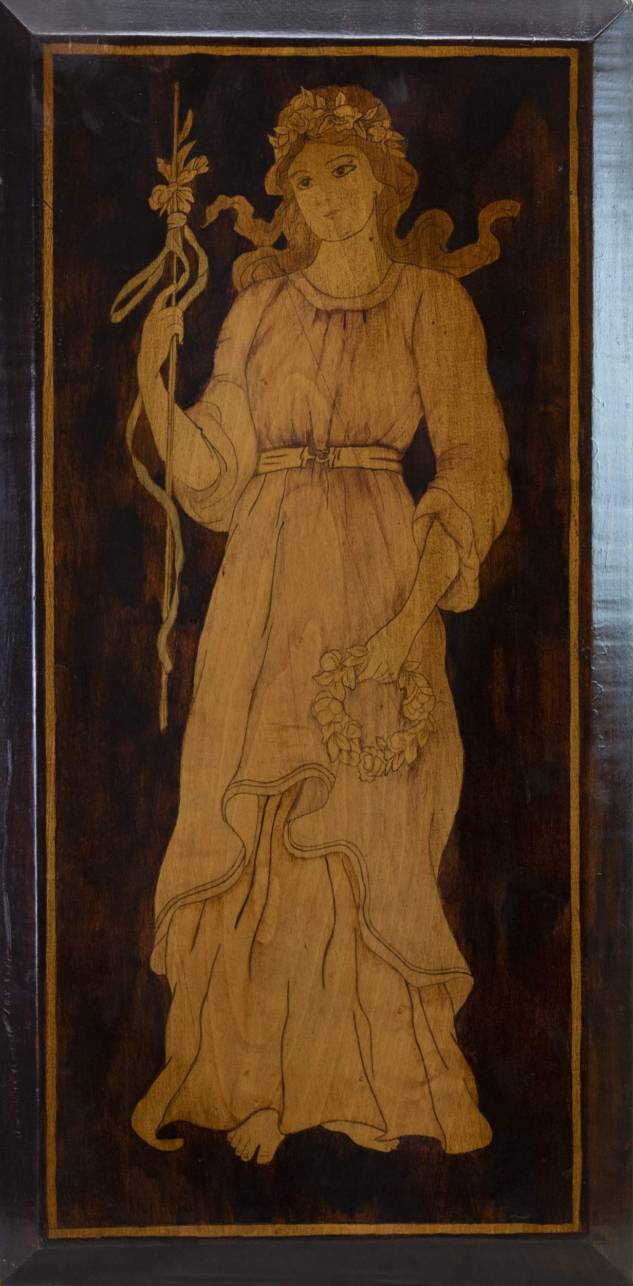 PEACE, AN EARLY 20TH CENTURY INK & WOODSTAINED PANEL