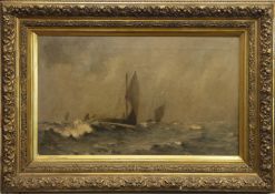 SAILBOATS IN ROUGH SEAS, AN OIL BY JOHN CAMPBELL MITCHELL