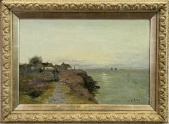 COASTAL VILLAGE, AN OIL BY JAMES DOCHARTY