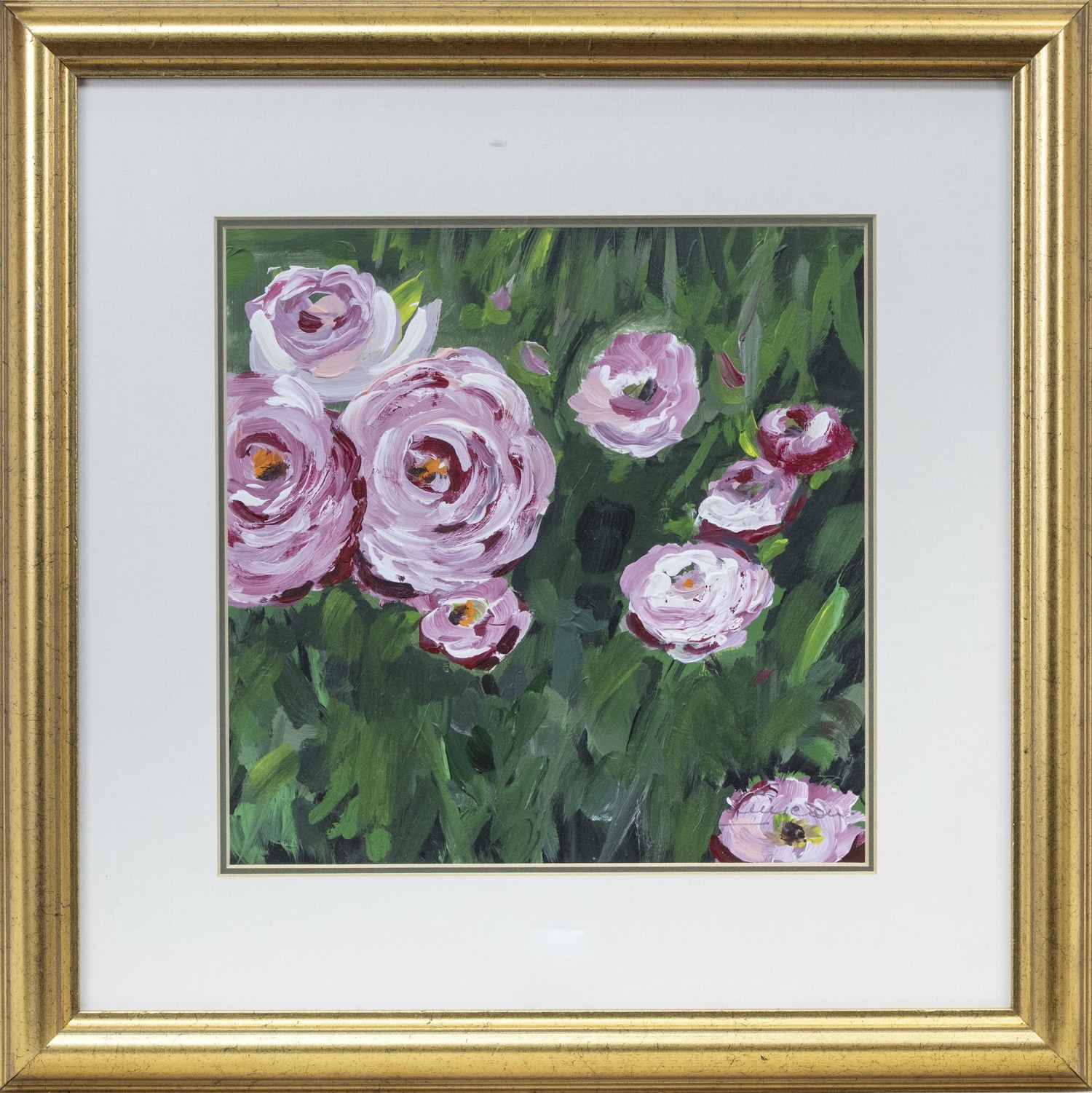 PINK ROSES, AN OIL BY L D JAMIESON