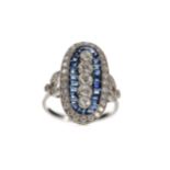 A SAPPHIRE AND DIAMOND RING