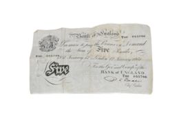 A BANK OF ENGLAND FIVE POUND NOTE DATED 1951