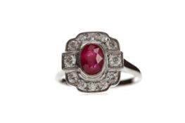 A RUBY AND DIAMOND RING