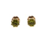 A PAIR OF PERIDOT STUD EARRINGS