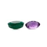 A CERTIFICATED UNMOUNTED AMETHYST AND EMERALD