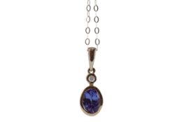 A TANZANITE AND DIAMOND PENDANT