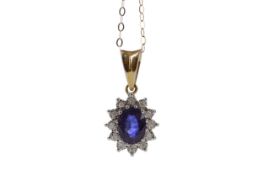 A SAPPHIRE AND DIAMOND PENDANT