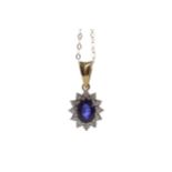 A SAPPHIRE AND DIAMOND PENDANT