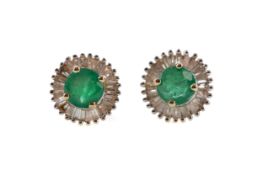 A PAIR OF EMERALD AND DIAMOND EARRINGS