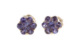 A PAIR OF TANZANITE CLUSTER EARRINGS