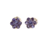 A PAIR OF TANZANITE CLUSTER EARRINGS