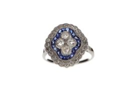 A SAPPHIRE AND DIAMOND RING