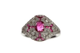 A RUBY, SPINEL AND DIAMOND RING