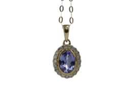 A TANZANITE AND DIAMOND PENDANT