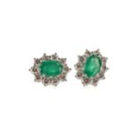 A PAIR OF EMERALD AND DIAMOND EARRINGS