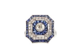 A SAPPHIRE AND DIAMOND RING