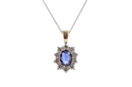 A SAPPHIRE AND DIAMOND PENDANT