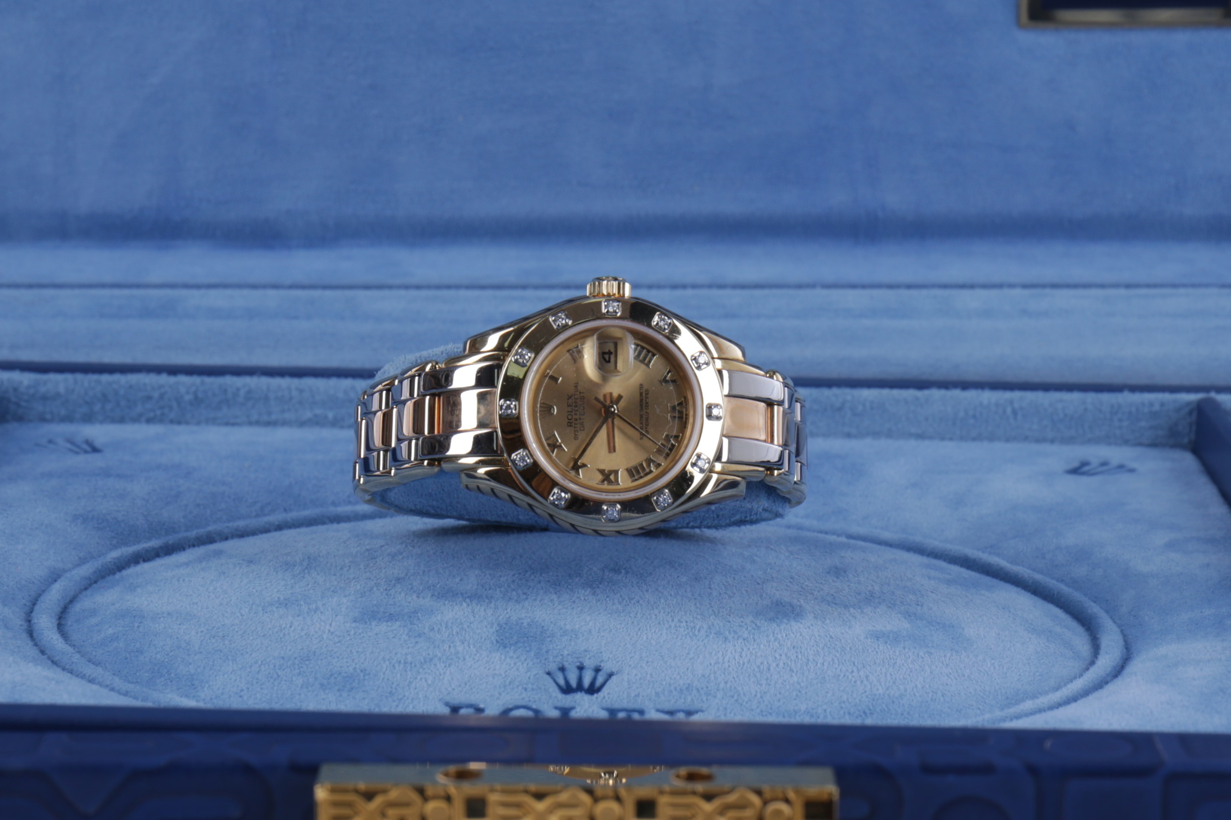 A LADY'S ROLEX DIAMOND SET PEARLMASTER TRIDOR EIGHTEEN CARAT GOLD AUTOMATIC WRIST WATCH - Image 2 of 2
