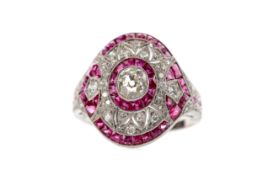 A RUBY, SPINEL AND DIAMOND RING