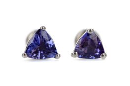 A PAIR OF TANZANITE STUD EARRINGS