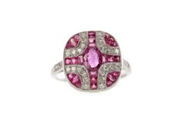 A RUBY, SPINEL AND DIAMOND RING