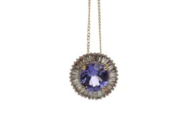 A TANZANITE AND DIAMOND PENDANT