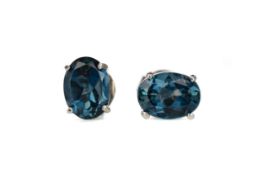 A PAIR OF LONDON BLUE TOPAZ STUD EARRINGS